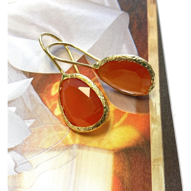 Boucles d'oreilles œil-de-chat en pierre orange