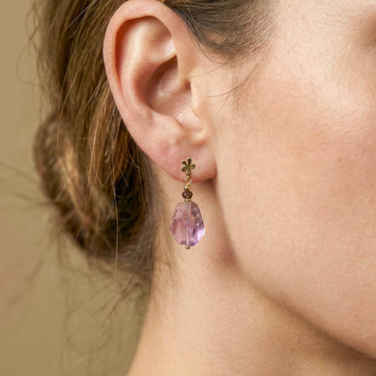 Nature Bijoux Belle de Nuit Post Earrings with Raw Amethyst afbeelding 2