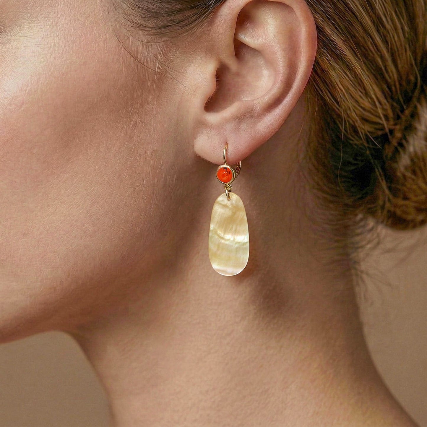 Nature Bijoux Pacifico Y-MOP Orange Coral Earrings afbeelding 2