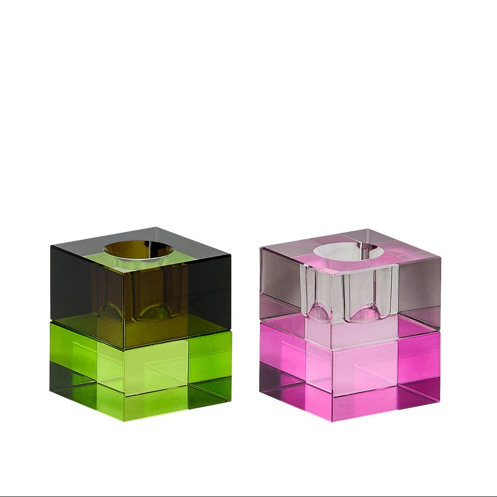 Block Candleholders Brown/Green & Gray/Pink (set of 2)