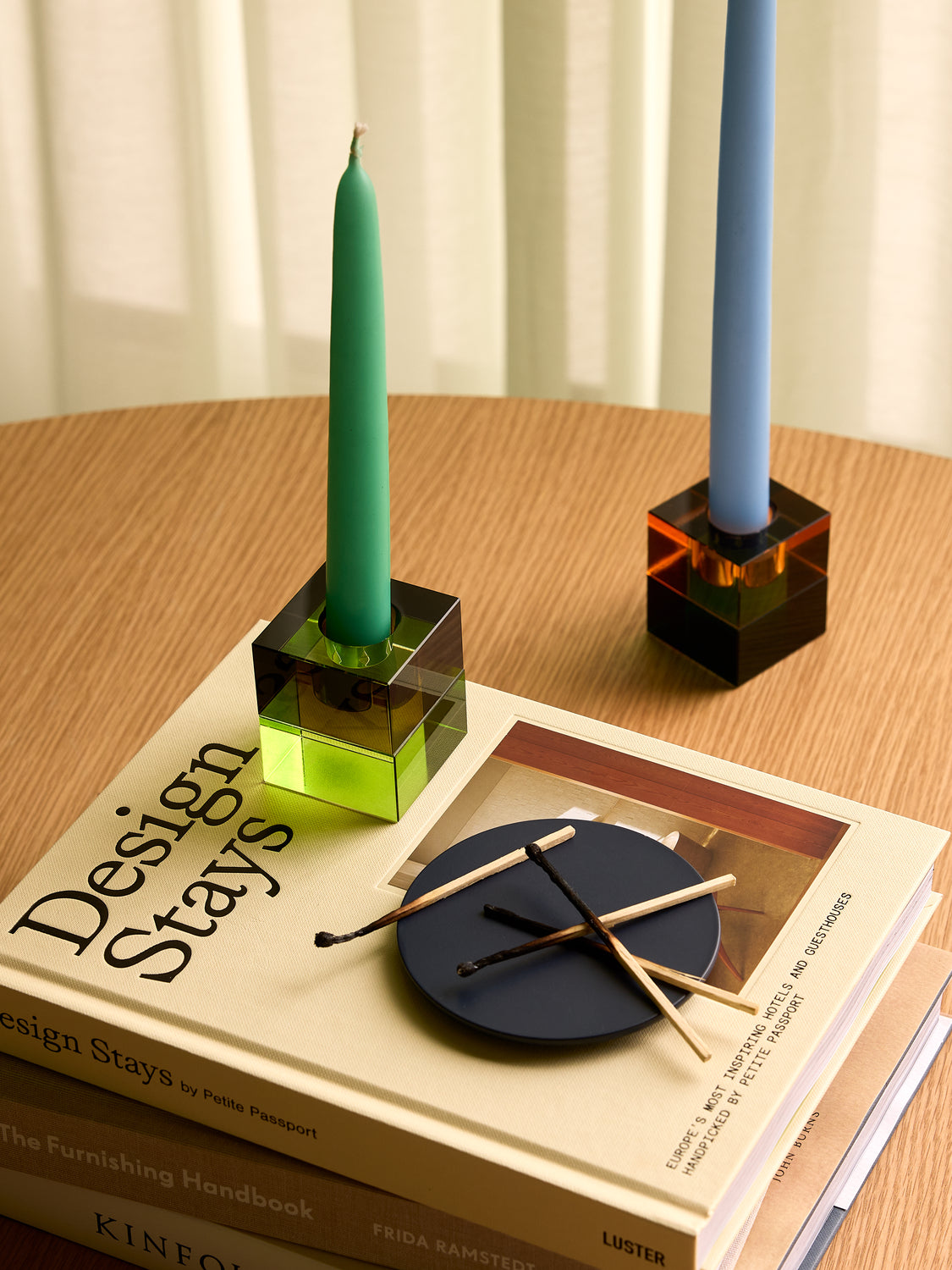 Block Candleholders Brown/Green & Gray/Pink (set of 2)