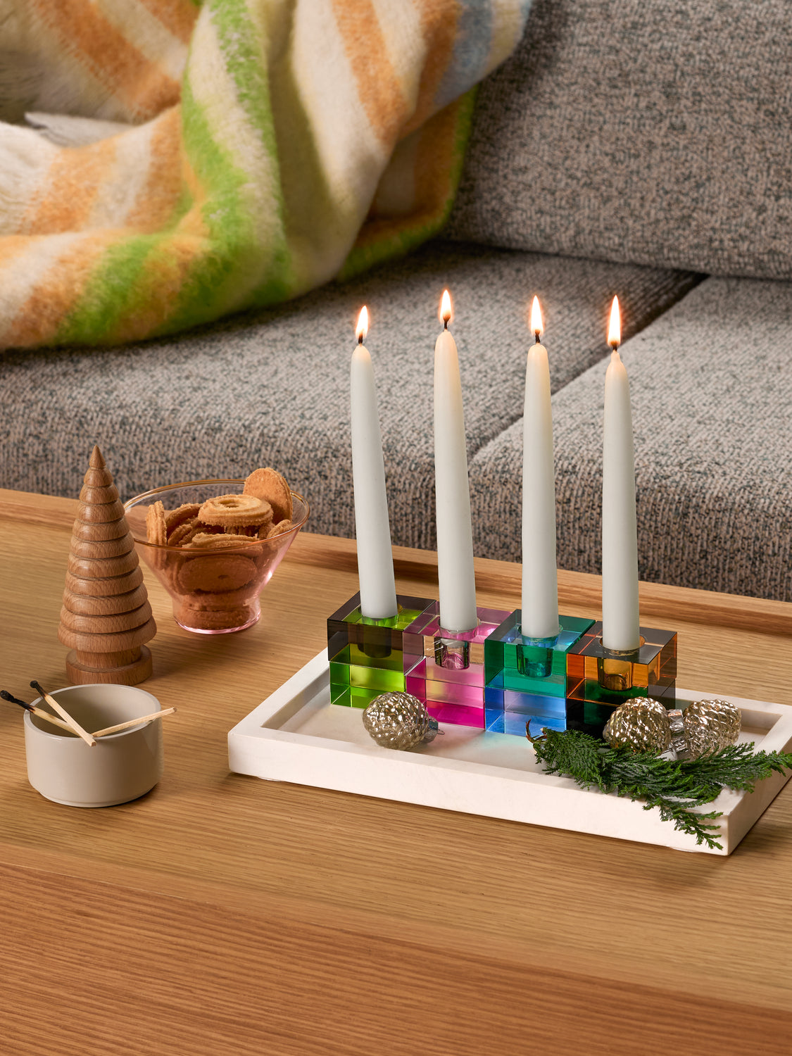 Block Candleholders Brown/Green & Gray/Pink (set of 2)