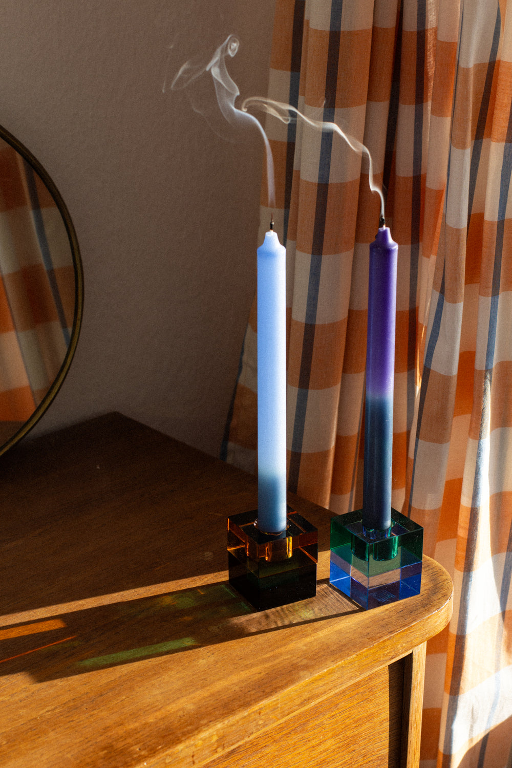 Block Candleholders Green/Blue & Orange/Green (set of 2)