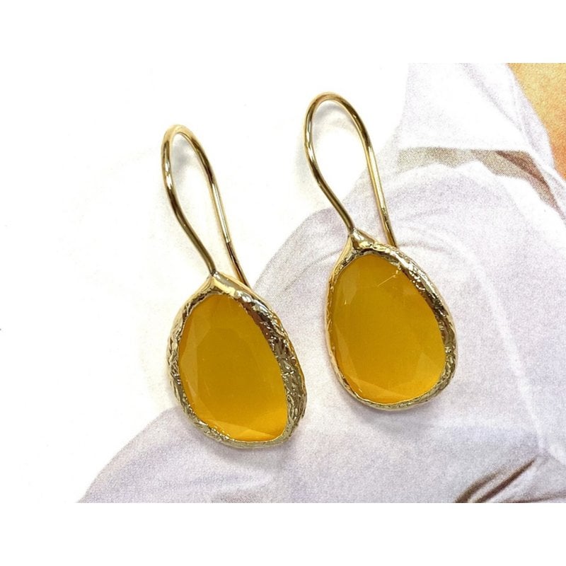 Oorbellen cateye steen warm geel