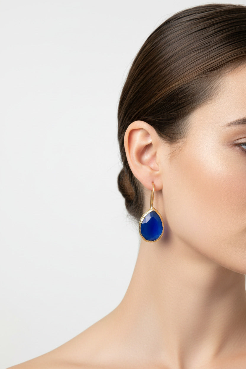 Earrings cateye stone cobalt blue