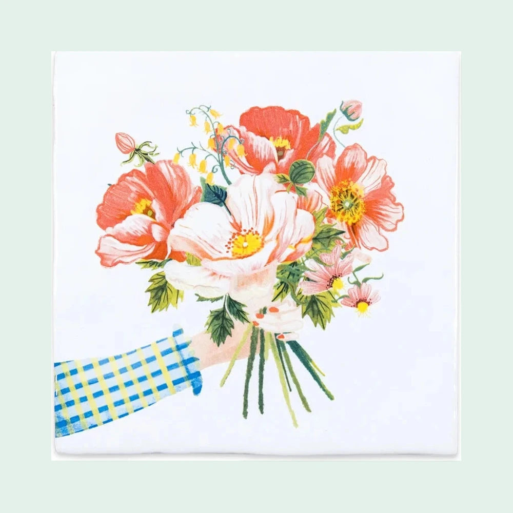 StoryTiles Sunny Bunch – keramische tegel 10x10 cm op een egale pastelachtergrond
