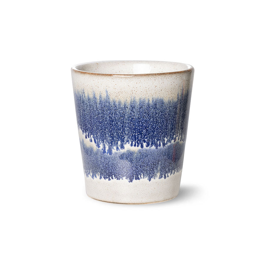 HKLIVING Cosmos koffiemok van steengoed met blauw en crème glazuur