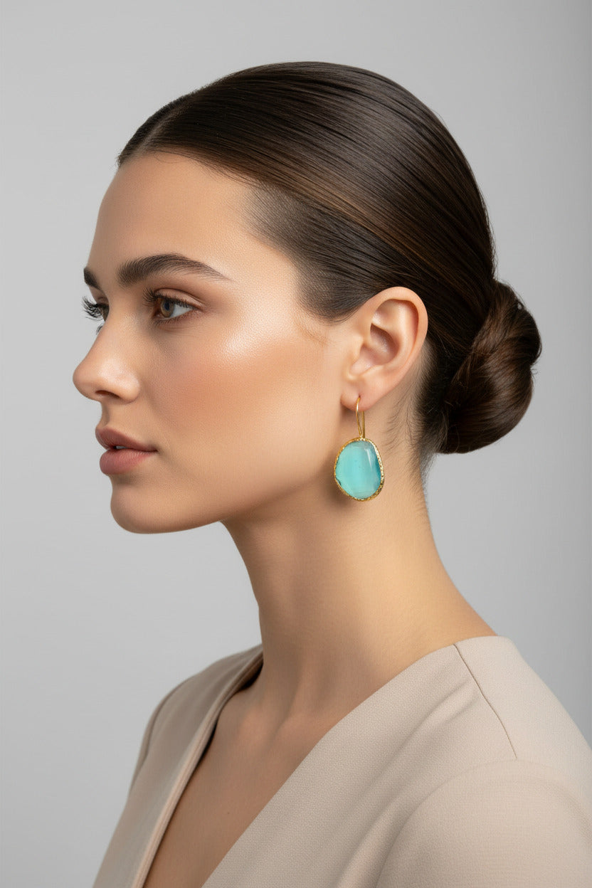 Earrings cateye stone light blue