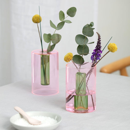 Block Design Reversible vaas klein roze/groen sfeerbeeld