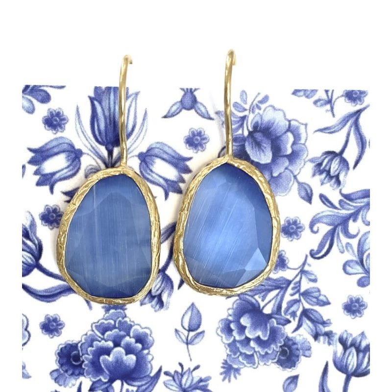 Boucles d'oreilles œil de chat en pierre, jean bleu