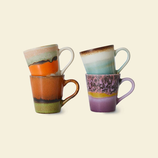 HKLiving 70s Ceramics espressomokken Retro – set van 4