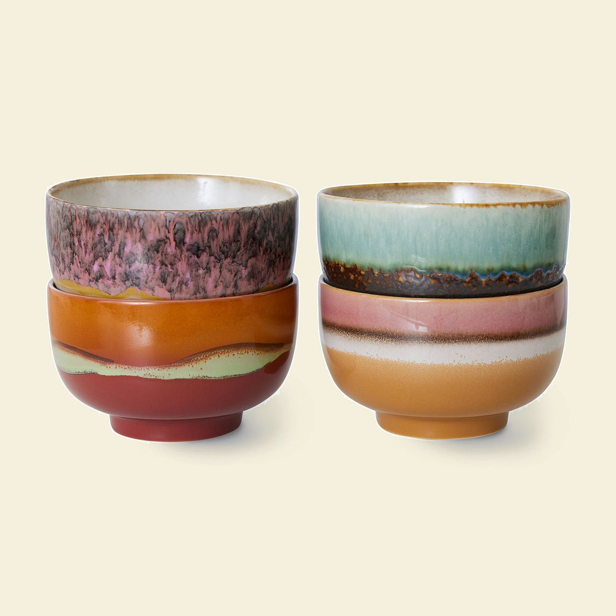 HKLIVING 70s Ceramics noedelkommen Geyser – set van 4 – productfoto