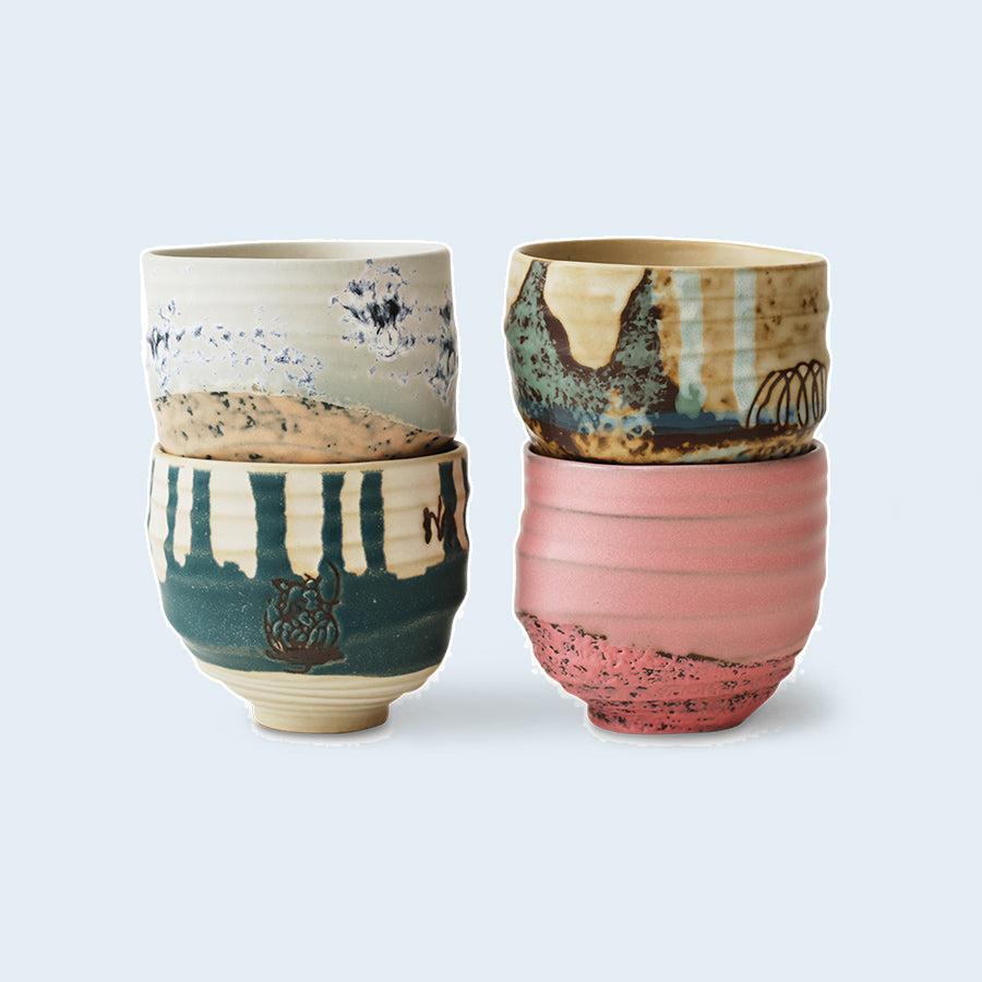 HKLIVING Artist ceramics koffiekopjes – set van 4 – productfoto