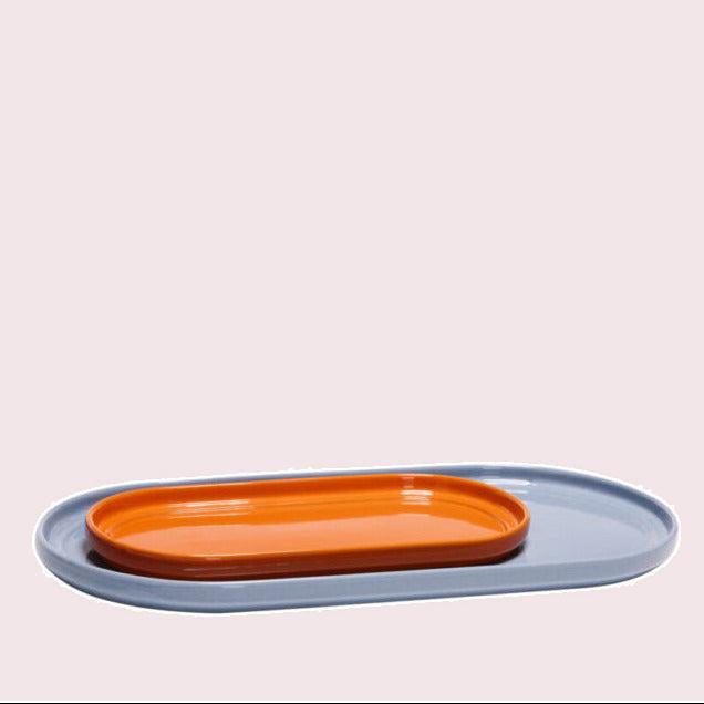 Hübsch Amare serveerschalen lichtblauw oranje set van 2