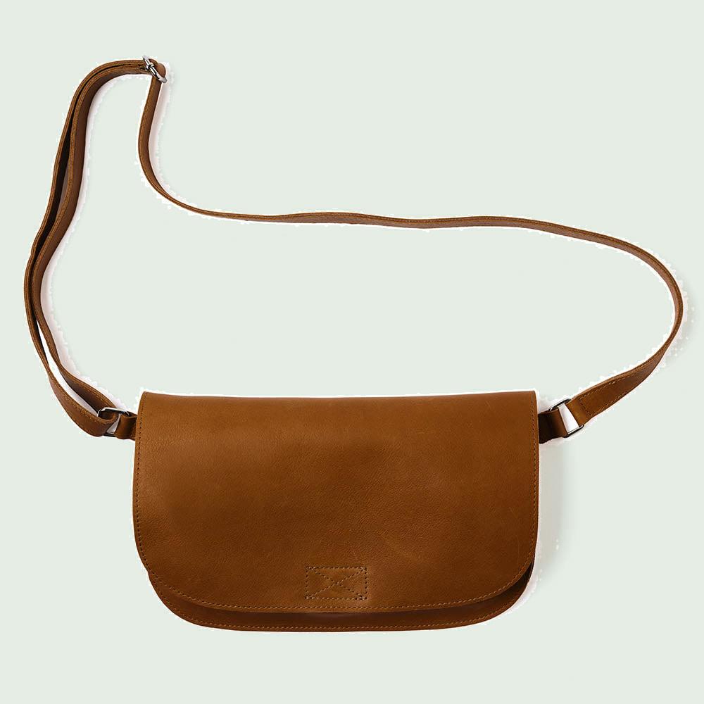 Keecie Lazy Boy leren crossbody tas in Cognac used look