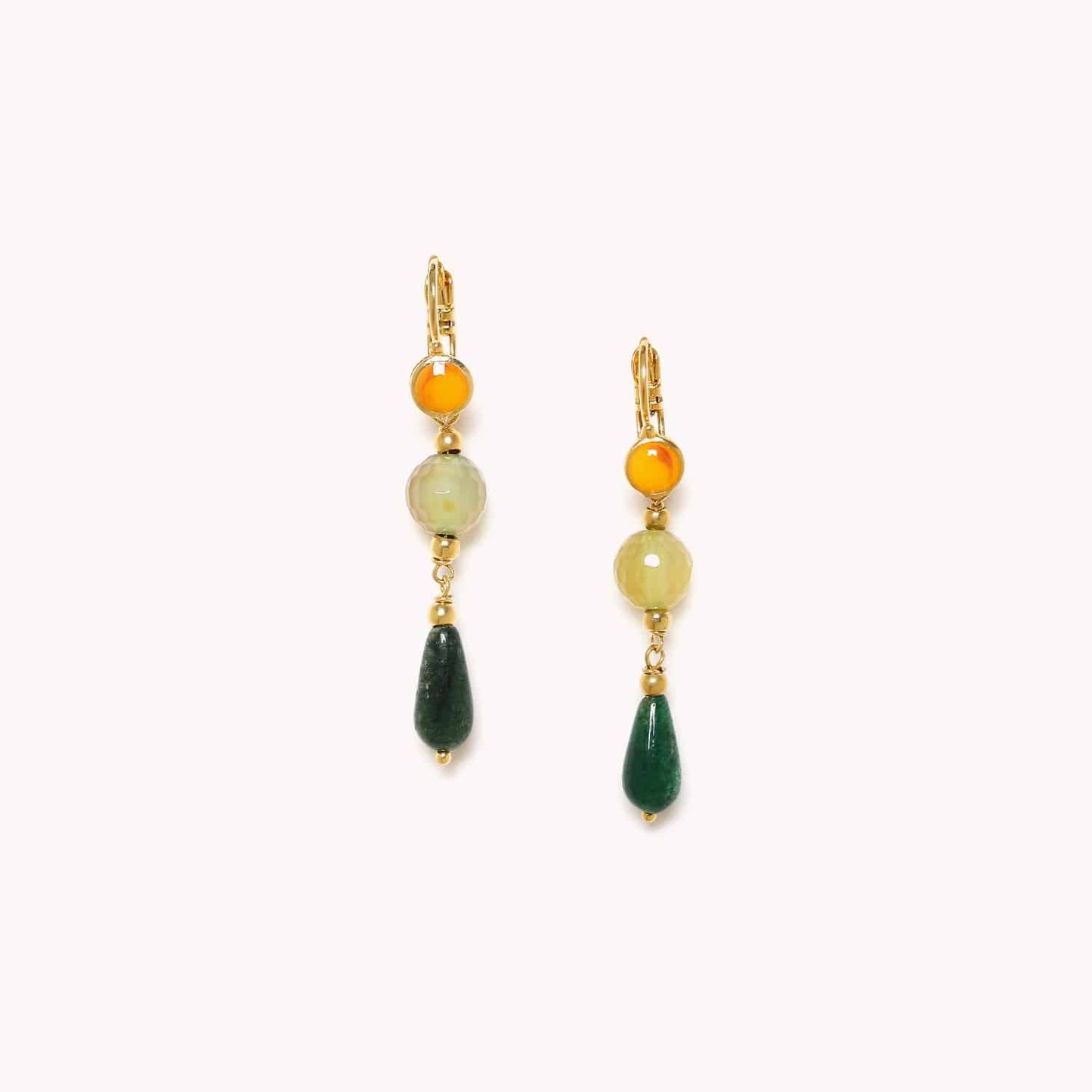Nature Bijoux Agata Verde oorbellen met jade druppel in groen en goud