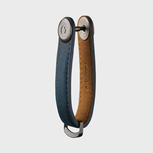 Orbitkey Key Organiser Crazy Horse Marine Blue met blauw stiksel