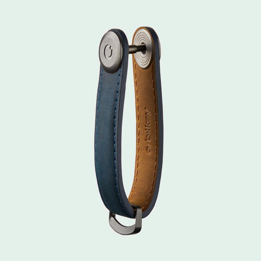 Orbitkey Key Organiser Crazy Horse Marine Blue met blauw stiksel