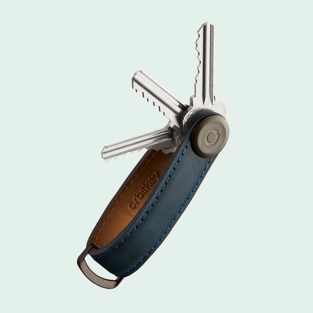 Orbitkey Key Organiser Crazy Horse Marine Blue met blauw stiksel