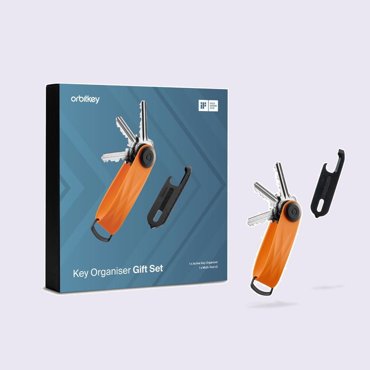 Orbitkey Key Organiser Active Tangerine + Multi-tool V2 Set