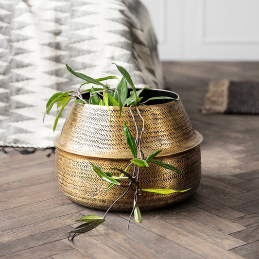 Planter, Rattan, Brass finish