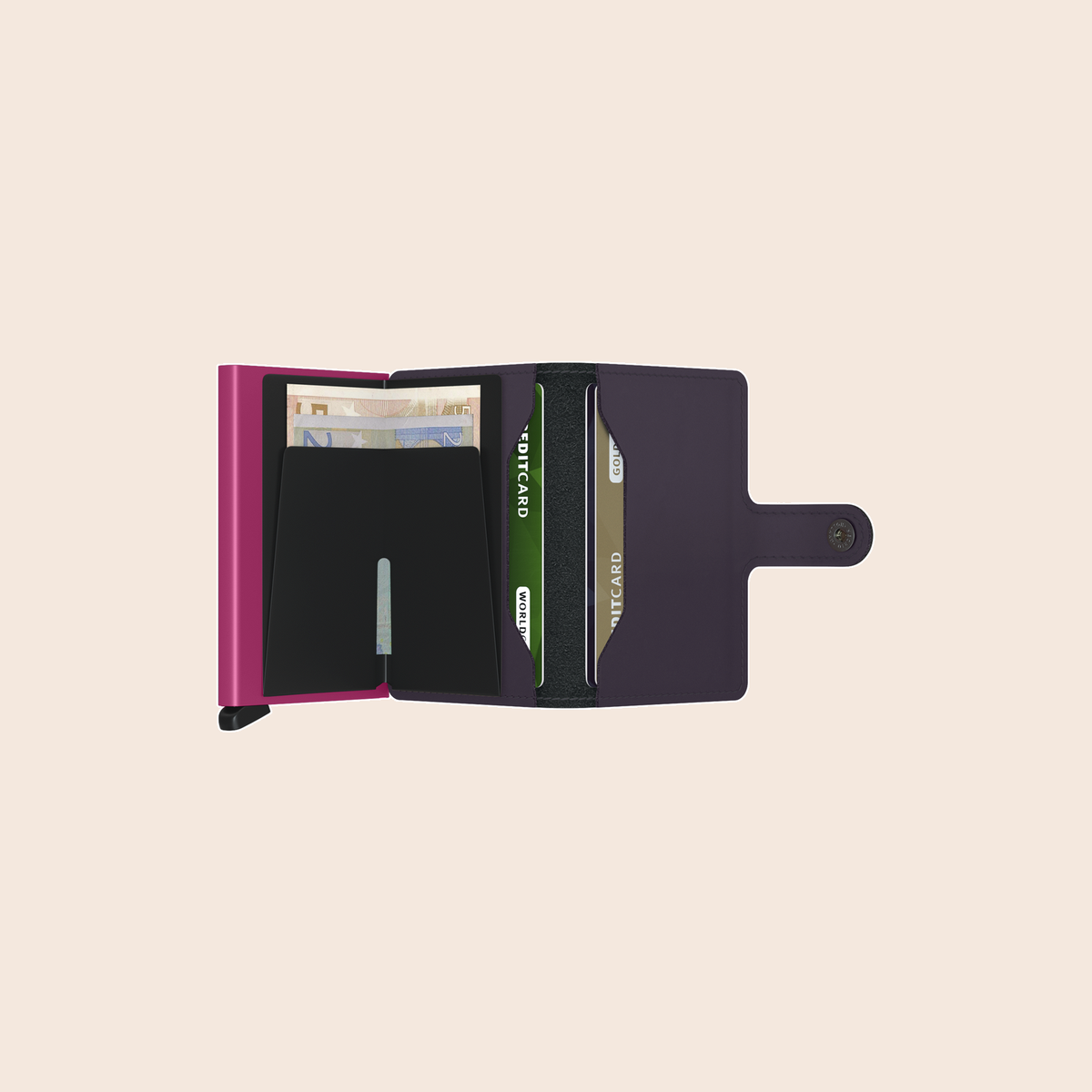 Secrid Miniwallet Matte Dark Purple Fuchsia geopend