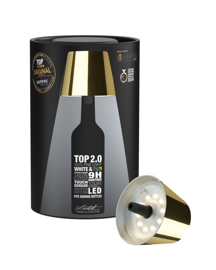 Sompex TOP 2.0 oplaadbare flessenlamp – Goud - detailfoto