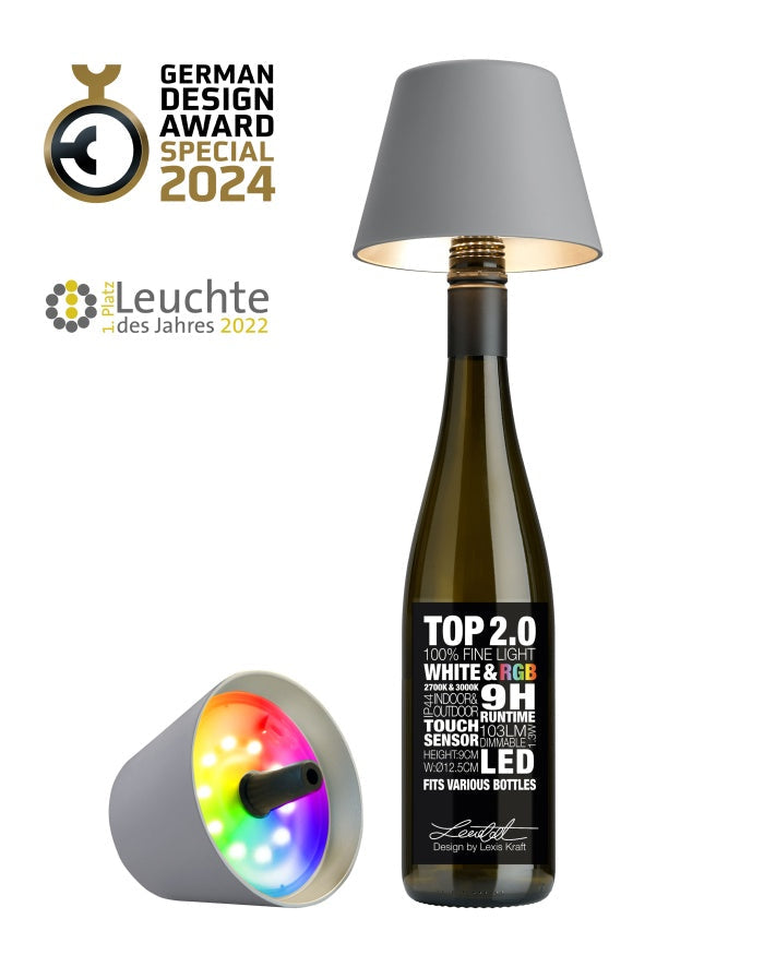 Sompex TOP 2.0 oplaadbare flessenlamp – Grijs