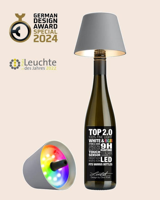 Sompex TOP 2.0 oplaadbare flessenlamp – Grijs