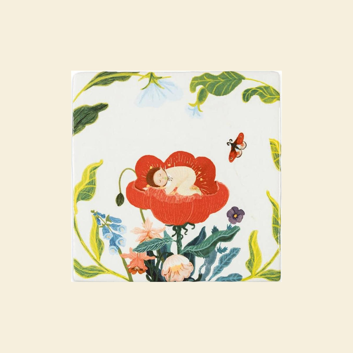 StoryTiles May you blossom – keramische tegel 10x10 cm op een egale pastelachtergrond