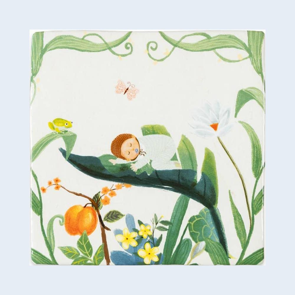 StoryTiles The sweetest dream – keramische tegel 10x10 cm op een egale pastelachtergrond