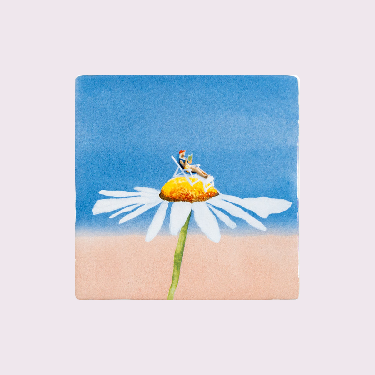 StoryTiles Time is on my side, keramische tegel 10 x 10 cm op zachte pastelachtergrond