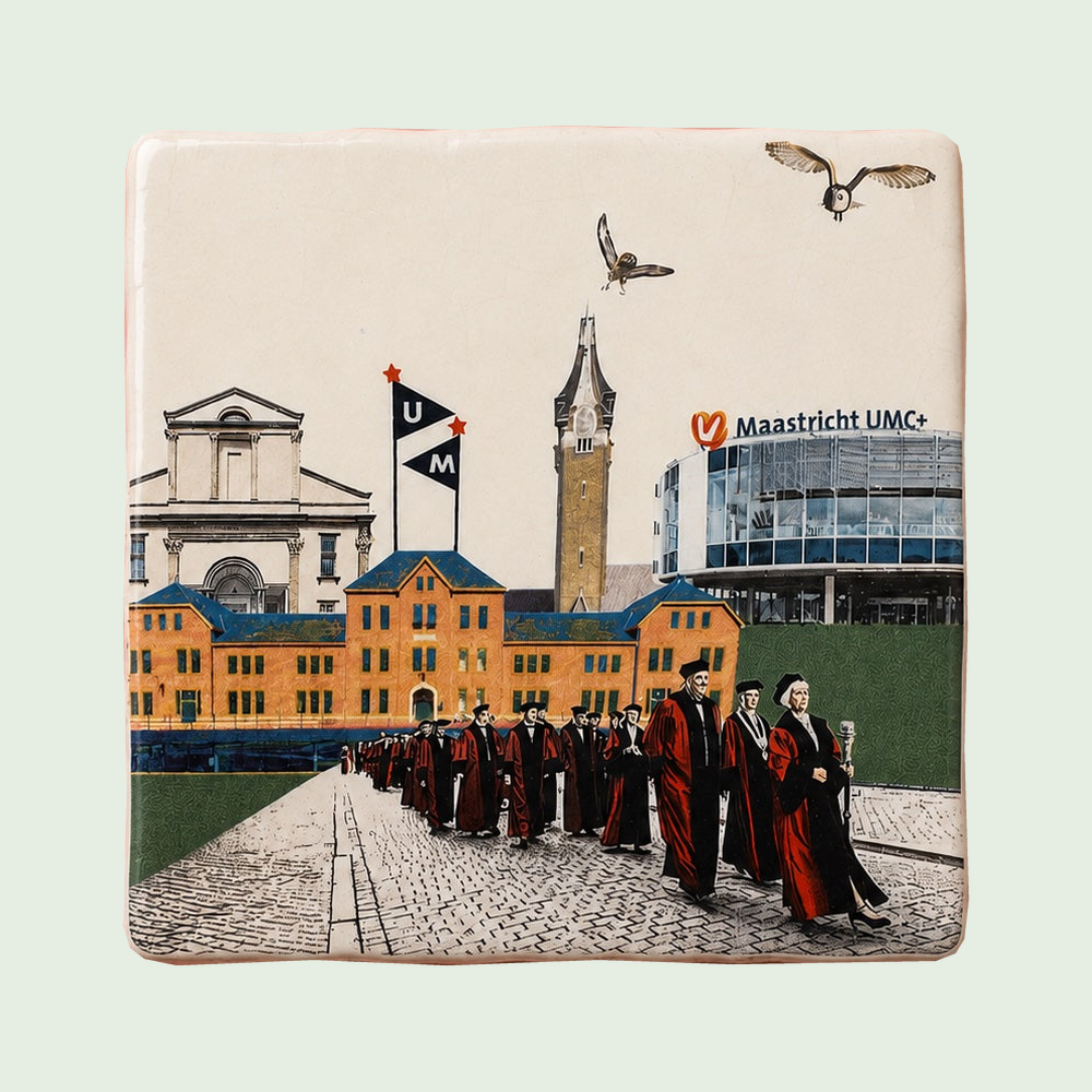 Tegel Universiteit Maastricht op pastelachtergrond