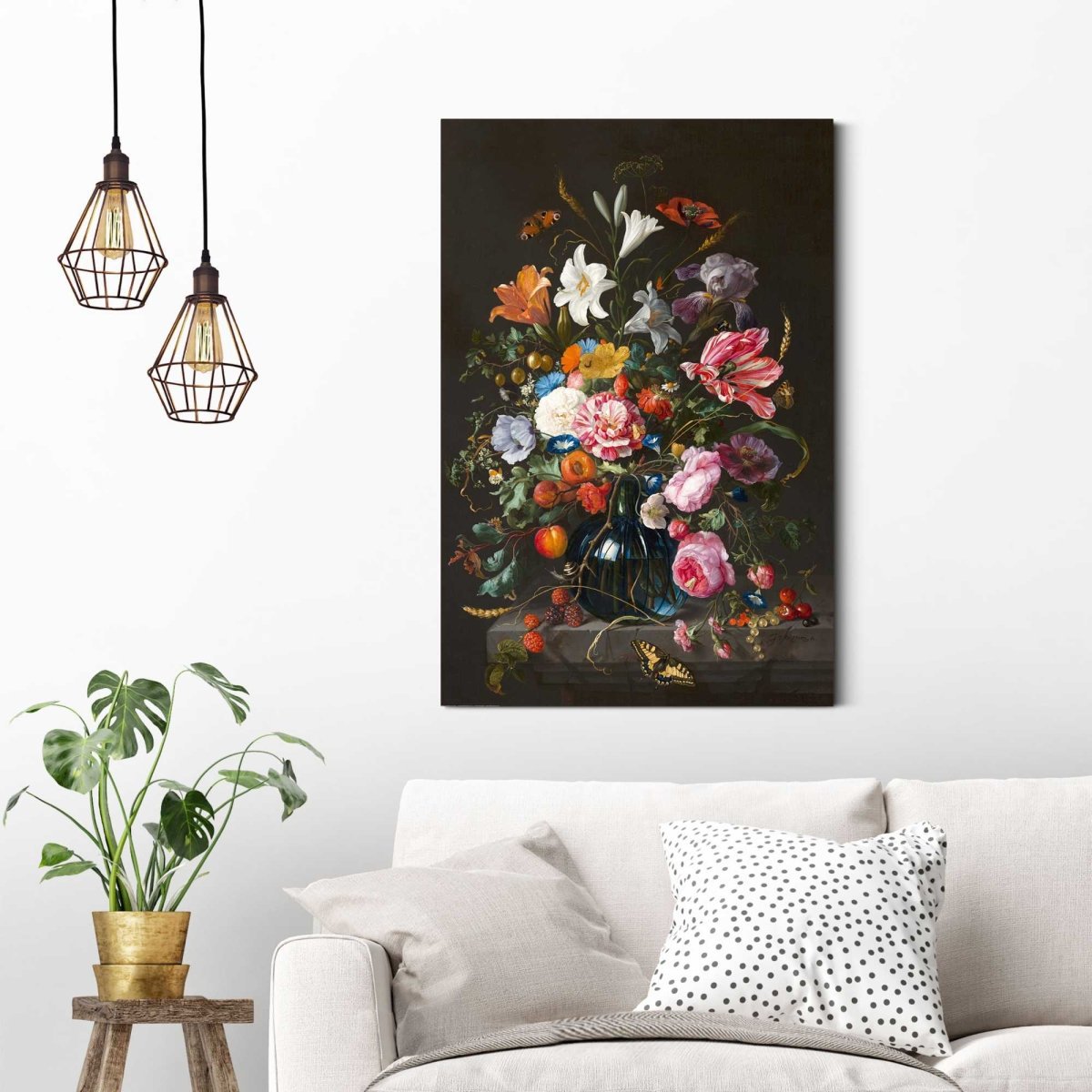 Schilderij De Heem, vaas met bloemen 90 x 60 cm