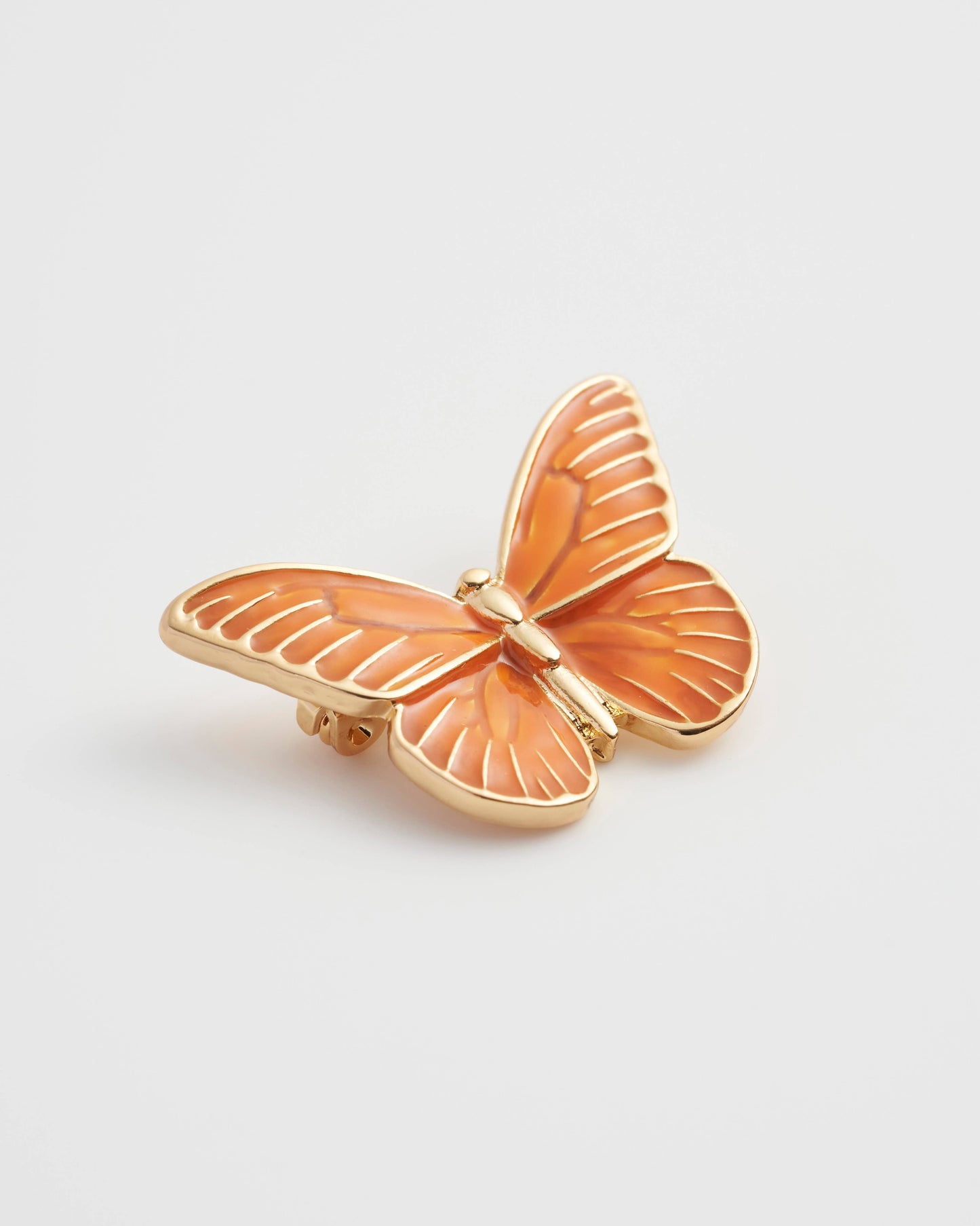 Oranje Emaille Vlinder Broche – Handgeschilderd & Goud Verguld
