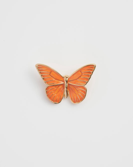 Orange Enamel Butterfly Brooch – Hand-Painted &amp; Gold Plated