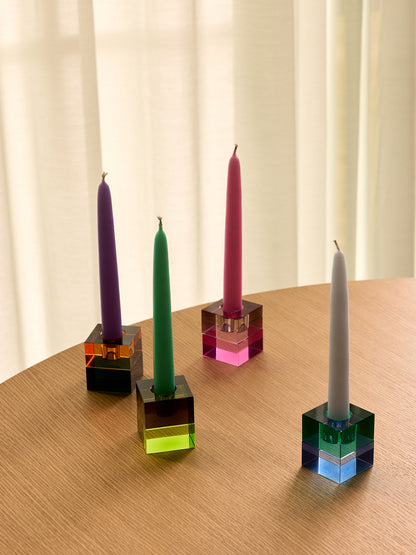 Block Candleholders Brown/Green & Gray/Pink (set of 2)