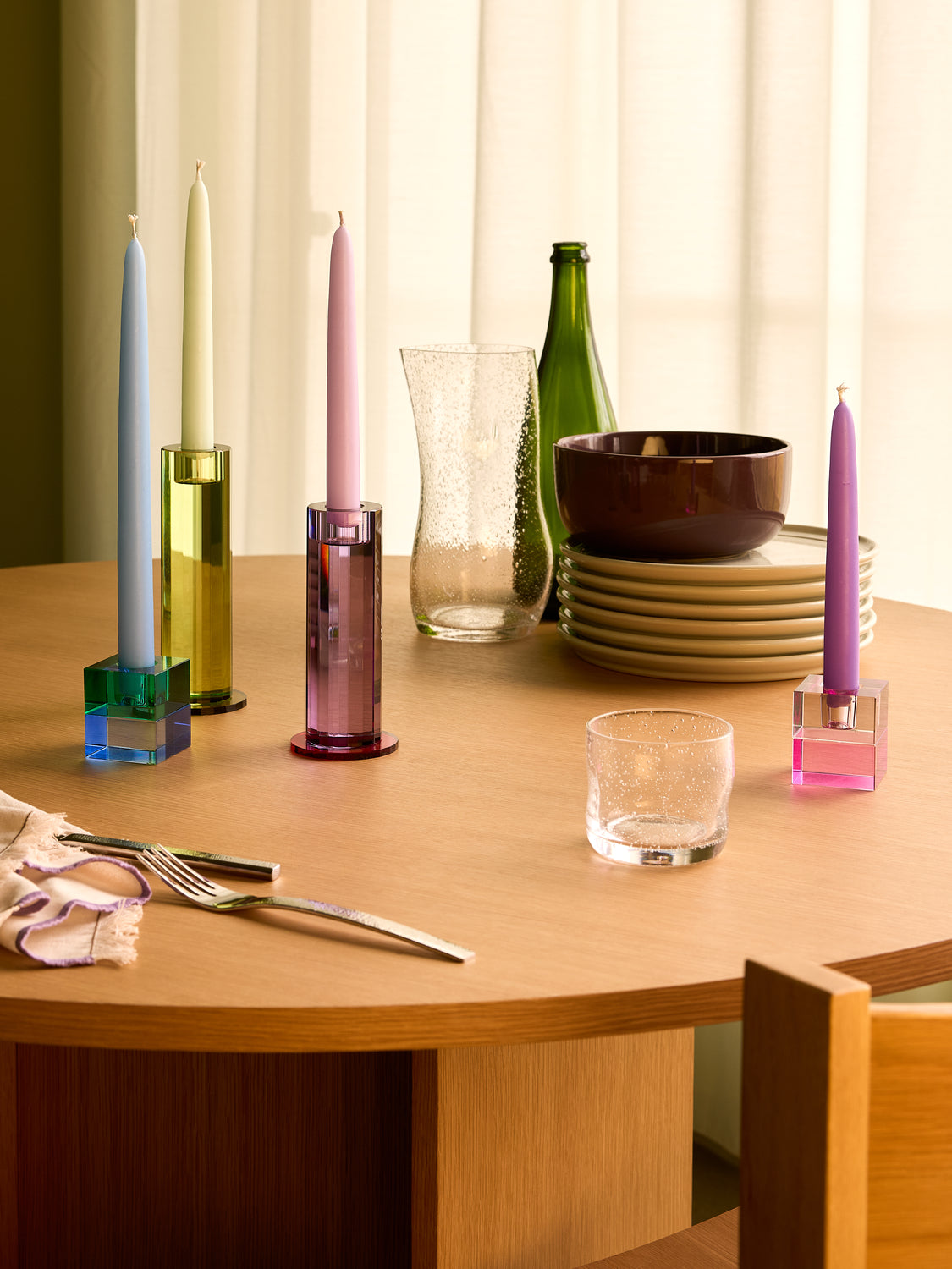 Block Candleholders Brown/Green & Gray/Pink (set of 2)