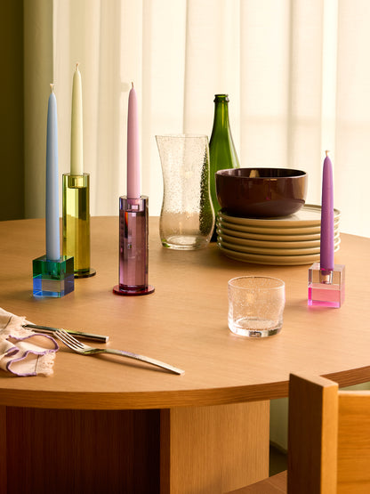 Block Candleholders Brown/Green & Gray/Pink (set of 2)