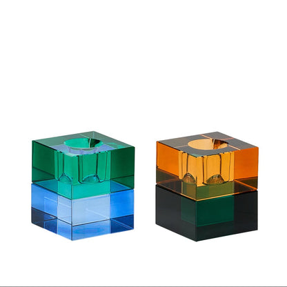 Block Candleholders Green/Blue & Orange/Green (set of 2)