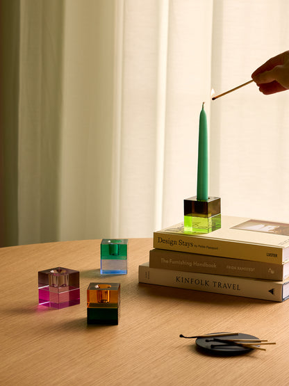 Block Candleholders Green/Blue & Orange/Green (set of 2)