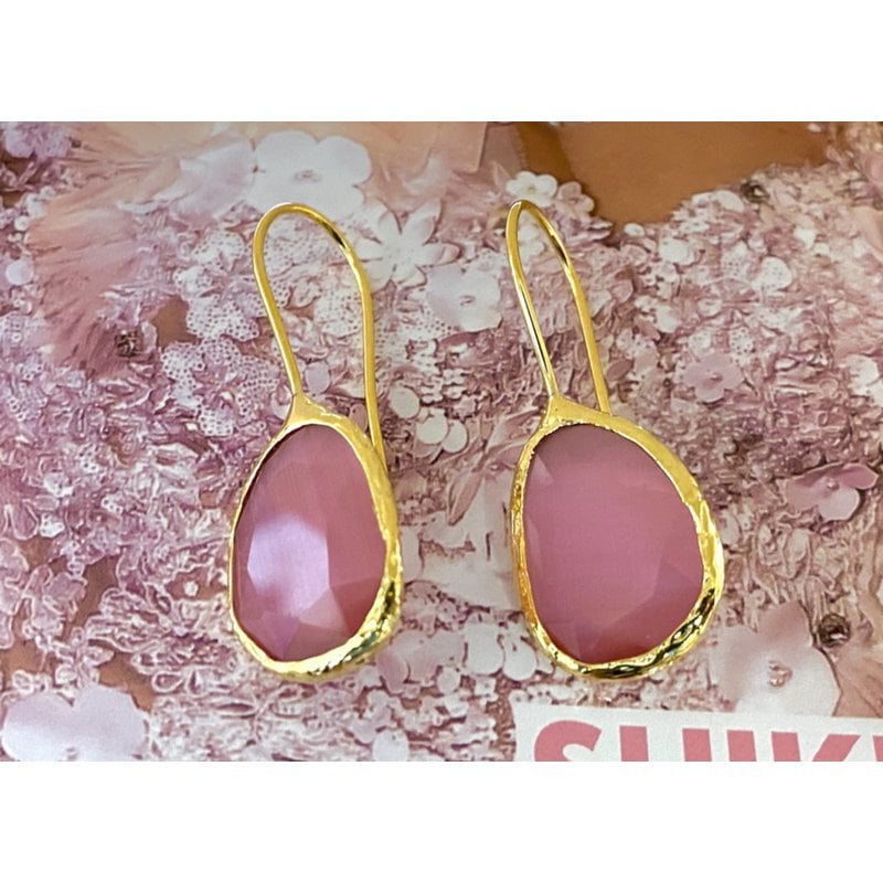 Oorbellen cateye steen roze