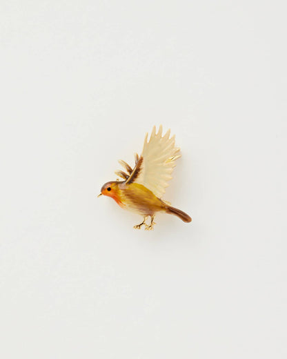 Enamel Flying Robin Brooch