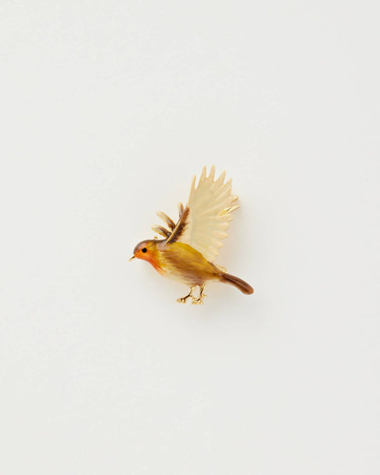 Enamel Flying Robin Brooch
