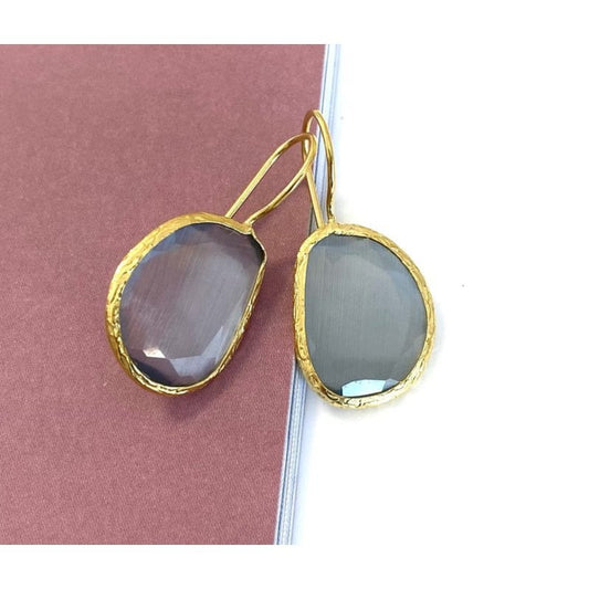 Oorbellen cateye steen grijs