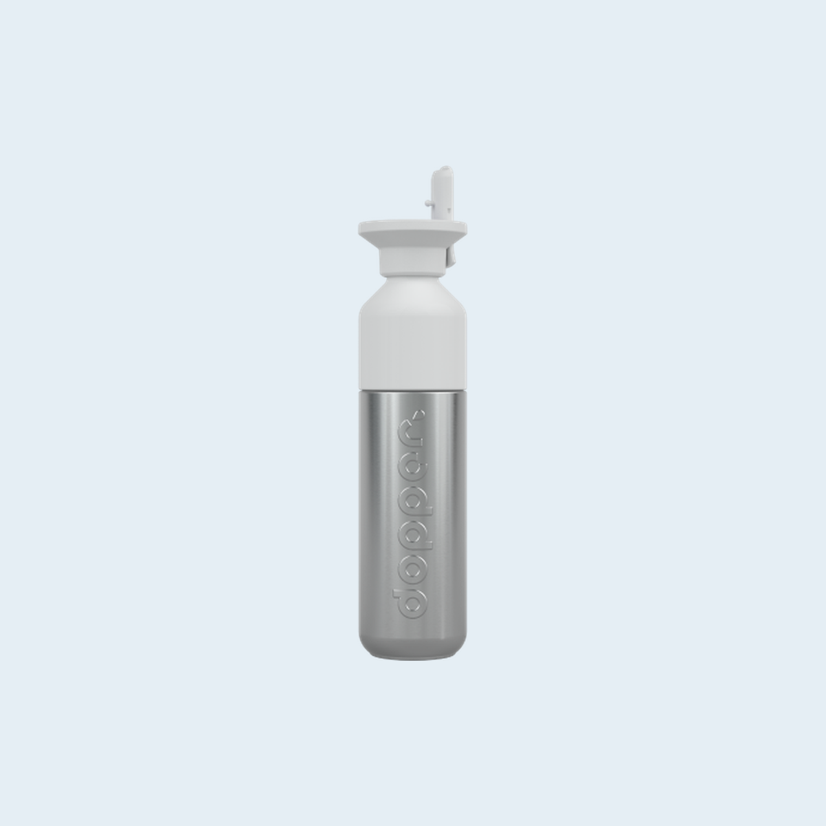 Dopper Steel drinkfles 490 ml Silver met witte Flip Straw - productfoto