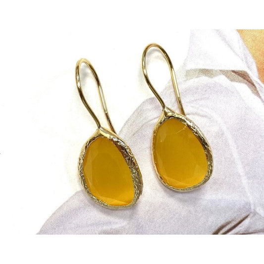 Oorbellen cateye steen warm geel