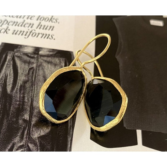 Oorbellen cateye steen zwart