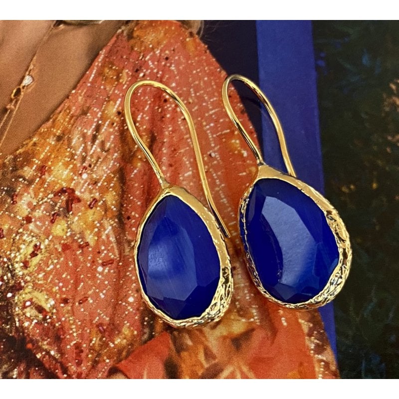 Oorbellen cateye steen kobalt blauw