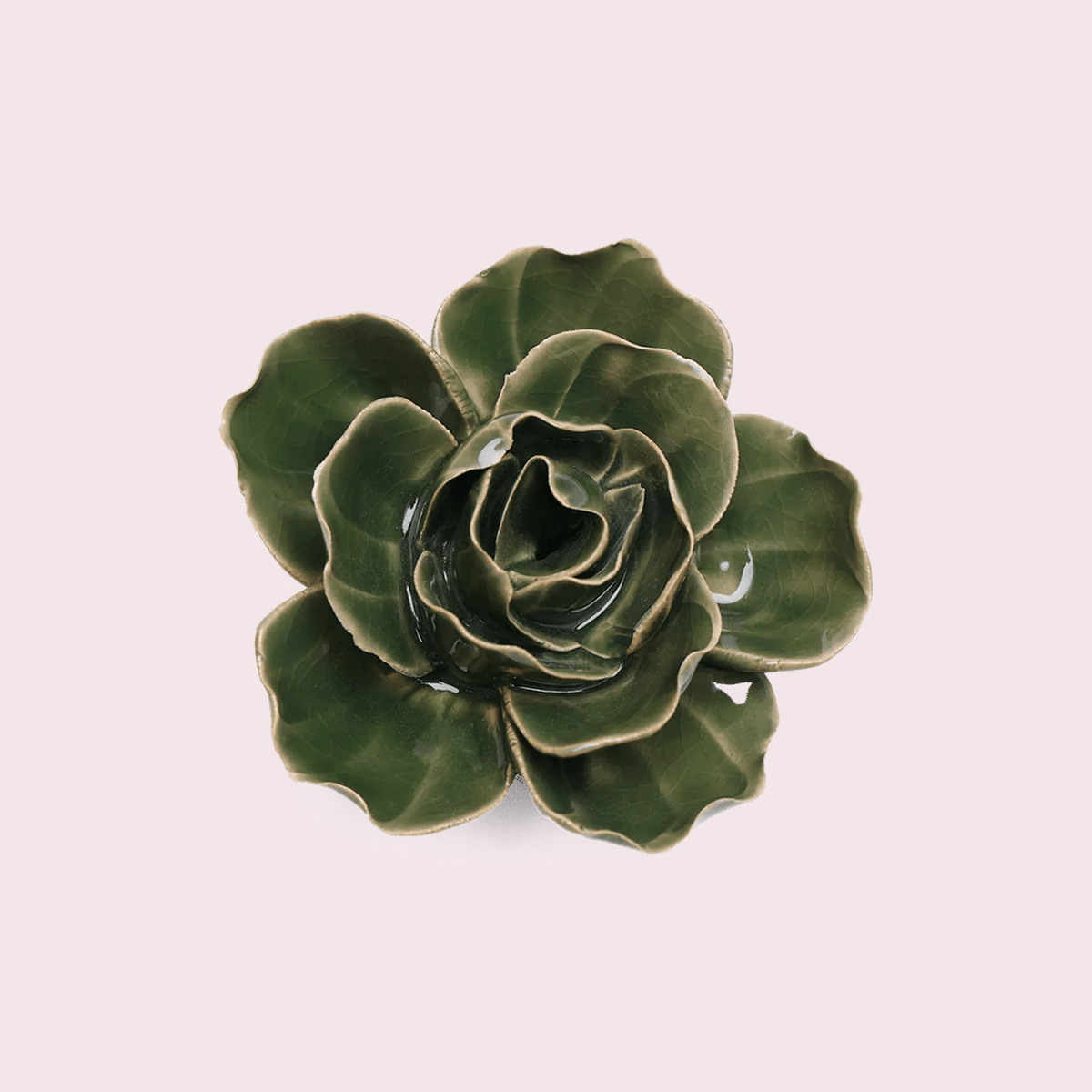 Chive Fir Green Butterfly Ranunculus - keramische wandbloem, vooraanzicht op pastelachtergrond